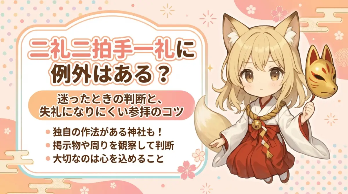 二礼二拍手一礼に例外はある？迷ったときの判断と、失礼になりにくい参拝のコツ