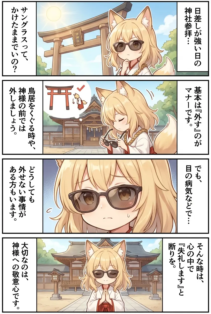 なんの神様.jp | 神社参拝でサングラスは失礼？外すべきタイミングと、外せない事情があるときの配慮