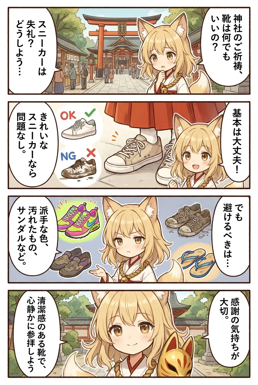 なんの神様.jp | 神社のご祈祷はスニーカーでも大丈夫？失礼になりにくい選び方と避けたい例